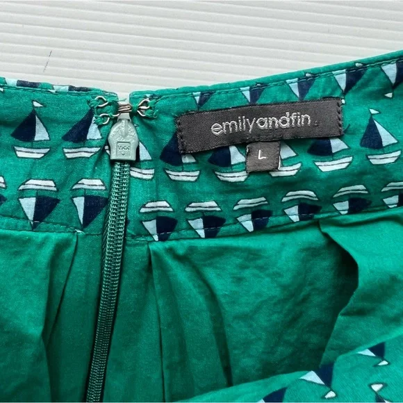 Emily and Fin Skirt Boat Nautical Green High Waist Pleated Pockets Retro Size L - Picture 8 of 13